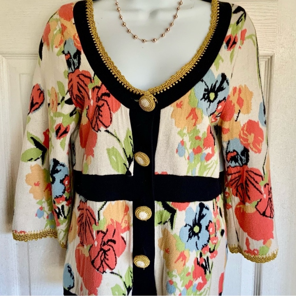 Liamolly for Anthropologie RARE Med Floral Cardigan Sweater Lia Molly